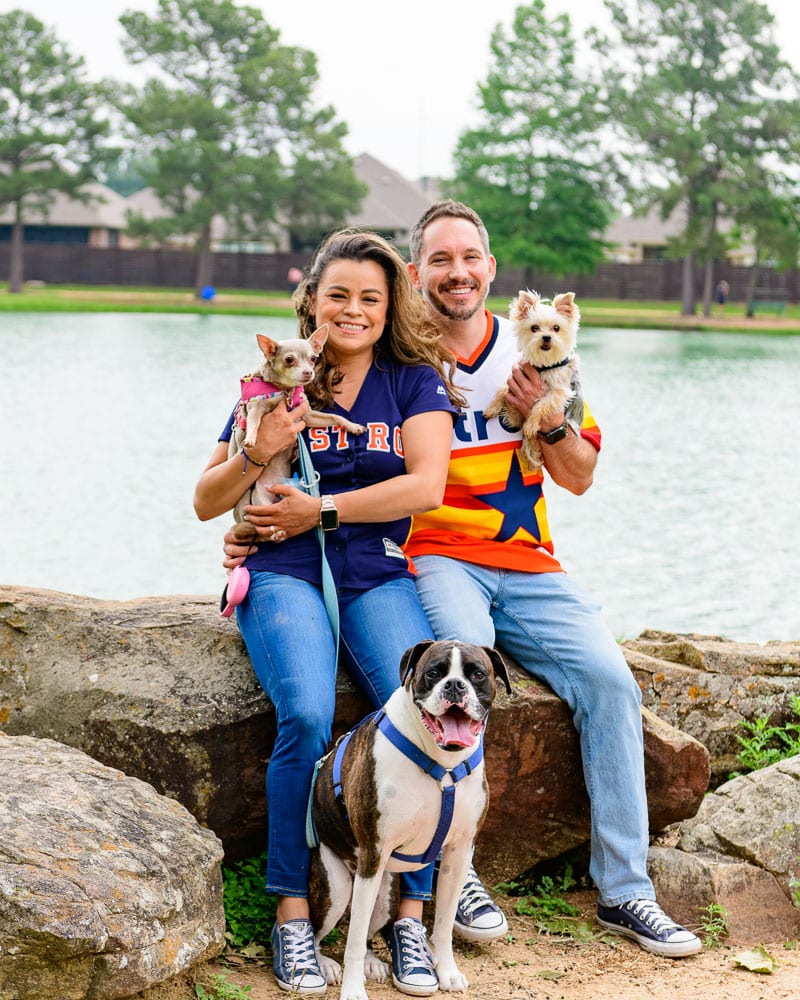 engagement photos with pets in a park